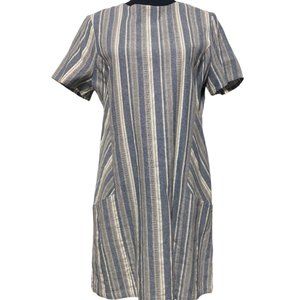 Paper Crane Anthropologie brand linen blue and white striped shift dress sz L